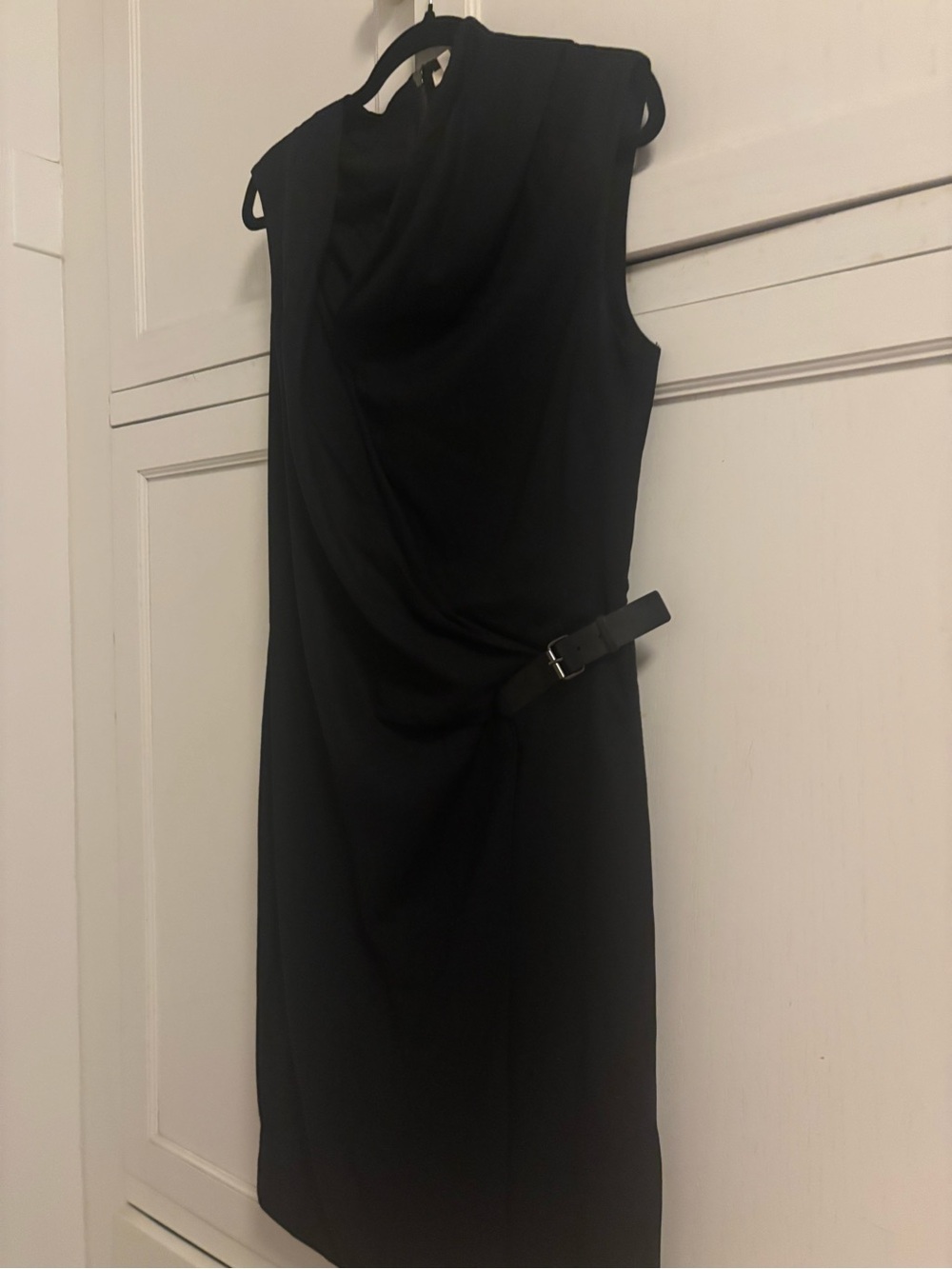 Helmut Lang Black Sleeveless Draped Belted Dress